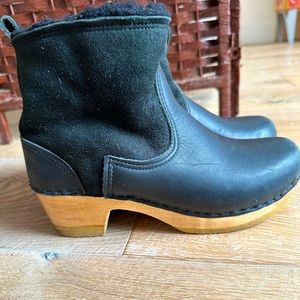 No. 6 black shearling clog boots